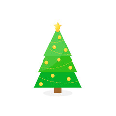 This is a Christmas tree with decorations on a white background.