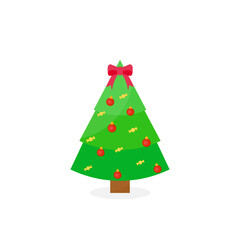 This is a Christmas tree with decoration isolated on a white background.