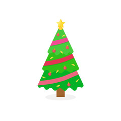 This is a Christmas tree with decoration isolated on a white background.