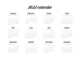 Wall calendar 2022. Blank printable vertical one-page calendar. Vector illustration 10 EPS.