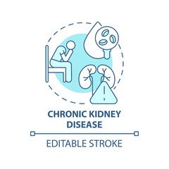 Fototapeta premium Chronic kidney disease concept icon. Hypertension cause abstract idea thin line illustration. Kidney function loss. Lasting damage risk. Vector isolated outline color drawing. Editable stroke