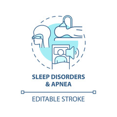 Sleep disorders and apnea concept icon. Hypertension cause abstract idea thin line illustration. Loud snoring. High blood pressure. Vector isolated outline color drawing. Editable stroke - obrazy, fototapety, plakaty