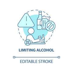 Limiting alcohol concept icon. Hypertension prevention tip abstract idea thin line illustration. Moderate drinking. Avoid excess alcohol use. Vector isolated outline color drawing. Editable stroke