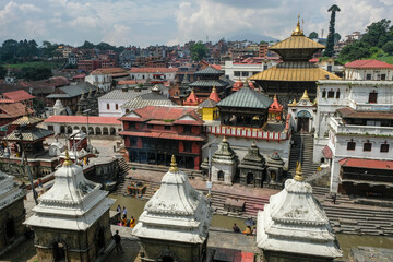 Kathmandu, Nepal - September 2021: The Pashupatinath Temple is a Hindu temple located on the Bagmati River on September 29, 2021 in Kathmandu, Nepal.