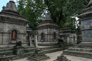 Lingam Shrines at the Pashupatinath Temple located on the Bagmati River in Kathmandu, Nepal.