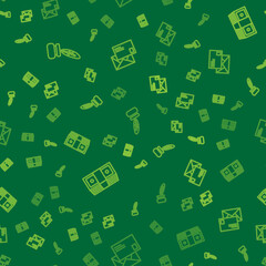 Set line Feather and inkwell, Bribe money cash and Envelope on seamless pattern. Vector