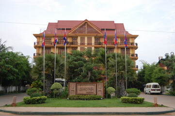 Antique retro modern classic vintage architecture and buildings of resort hotel for Cambodian...