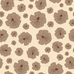 Hand drawn field flower in off white and beige vector seamless repeat pattern print background