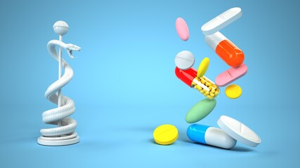 Colorful Pills Aesculapian Staff