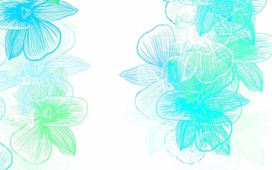 Light Blue, Green vector doodle pattern with flowers.