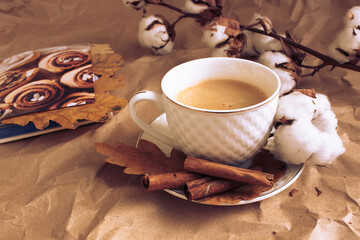 coffee roll in autumn style with leaves