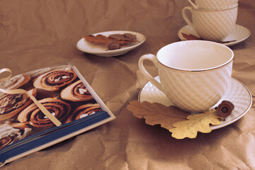 coffee roll in autumn style with leaves