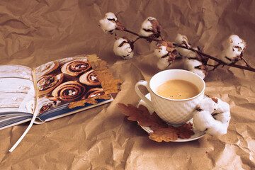 coffee roll in autumn style with leaves