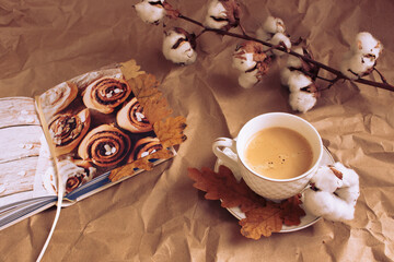 coffee roll in autumn style with leaves