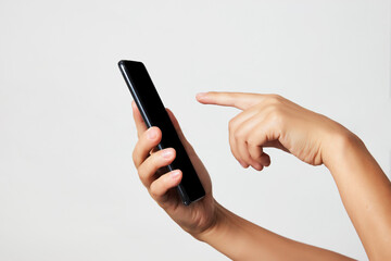 Woman holding smartphone with black screen