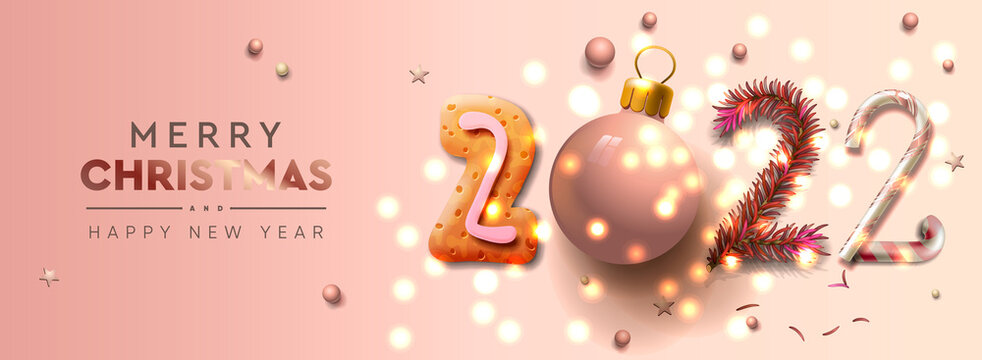 Merry Christmas and Happy New Year 2022 horizontal banner 