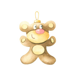 Obraz premium Watercolor toy character. Christmas toy. A teddy bear.