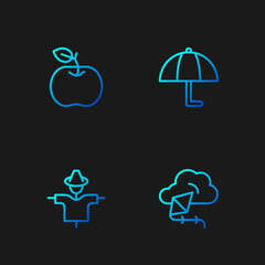 Set line Kite, Scarecrow, Apple and Umbrella. Gradient color icons. Vector