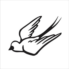 Bird Swallow Old School Ink Outline Line Simple Pattern Flying Tattoo Vector Illustration - 460079973