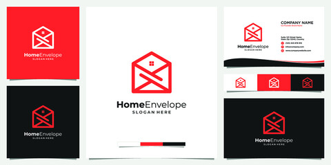 Home envelope or email logo icon with business card template