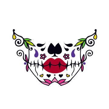 Sugar Face Template Mask Pandemic Protective Mexican Holiday Death Vector Illustration