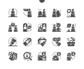 Lipstick. Female cosmetic. Beauty store. Favorite lipstick. Woman style and makeup. Vector Solid Icons. Simple Pictogram