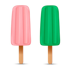 Set of bright realistic homemade frozen popsicle, vector realistic juicy ice cream icon