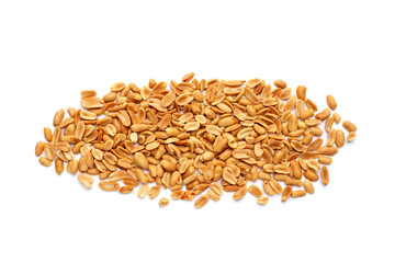 Peeled peanuts on white background.