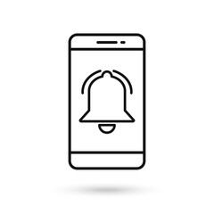 Mobile phone flat design with ringing bell sign.