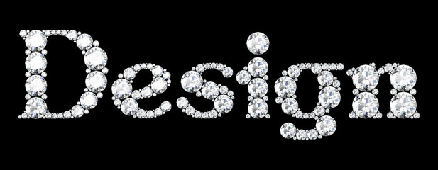 Design word made of diamonds letters with on black background.3d rendering