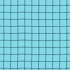 Seamless repeating pattern with hand drawn grid. Blue background for wrapping paper, textile, surface design and other design projects