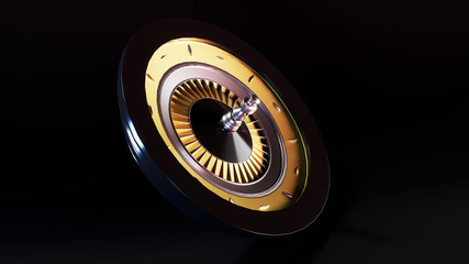 Luxury roulette gold and black on black background. 3D rendering