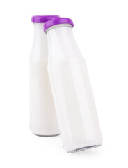 Pitcher of milk isolated on white background. Clipping path. Glass jug