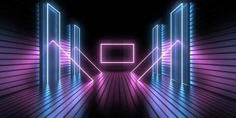 3D abstract background with neon lights. neon tunnel. .space construction . .3d illustration33