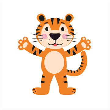 Cute cartoon tiger vector illustration isolated on white background