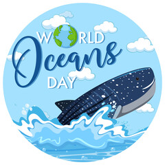 World Ocean Day banner with whale in the ocean isolated