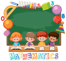 Kids with math icon template