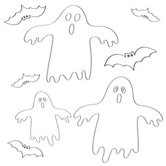 Ghosts and bats are hand-drawn in one line