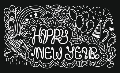 Happy new year doodle art hand drawn background