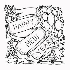 Happy new year doodle art hand drawn background