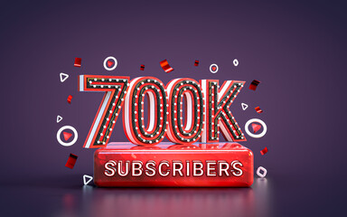 700k subscribers followers celebration. 3d render Social media congratulation card background