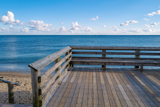 Tranquil Zen-like seascape over the beach deck at the South Cape Beach in Mashpee, Massachusetts