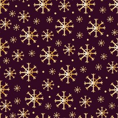Christmas seamless patterns, prints with gold elements. Vector patterns. Golden objects on a dark background.