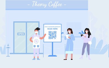 Coffee shop COVID-19 vaccine certificate QR code scanning