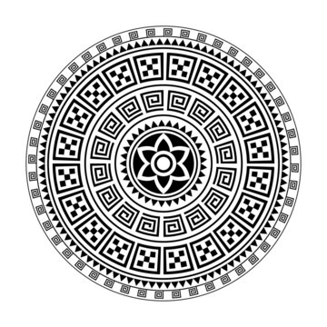 Tribal geometric mandala vector design, Polynesian Hawaiian tattoo style Boho mandala illustration in black and white for wall art design, decoration