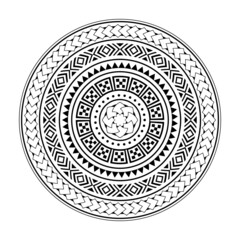 Tribal mandala design, Polynesian Hawaiian tattoo style, tribal round pattern inspired by traditional geometric art. vector ornament in black and white, yoga decoration, wall art