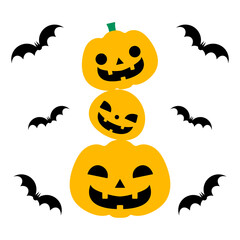 Naklejka premium ハロウィンのカボチャとコウモリのワンカットイラスト