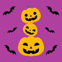 Fototapeta premium ハロウィンのカボチャとコウモリのワンカットイラスト
