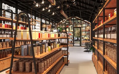 3d render of restaurant cafe shop