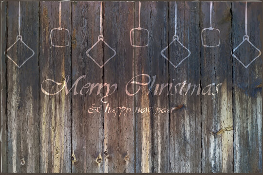 Wooden vintage background with holiday decorations on old textured wood Vector illustration merry christmas and happy new year